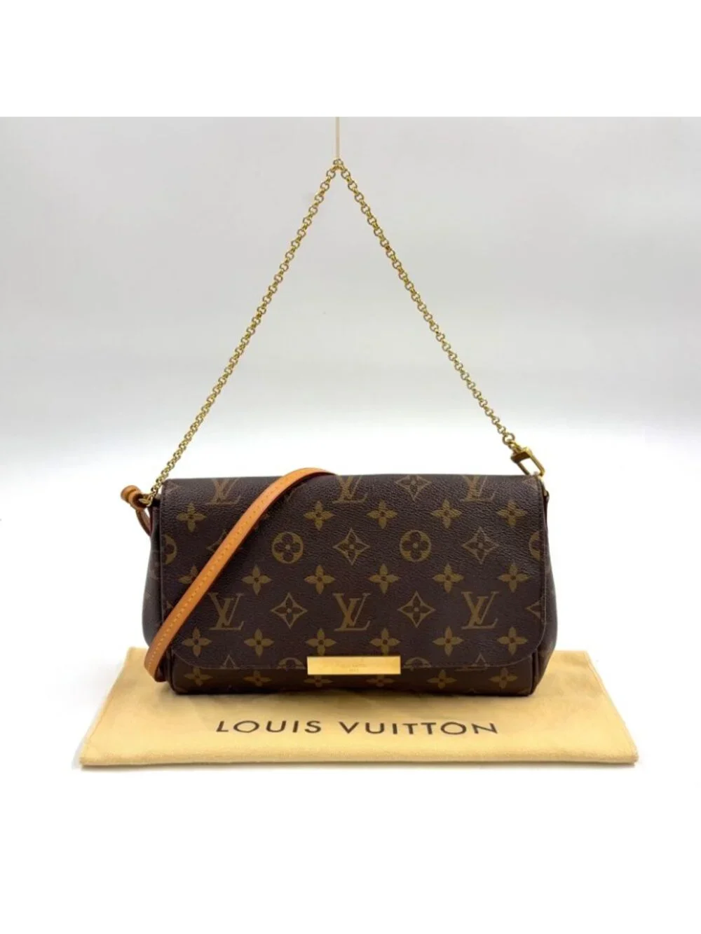 Louis Vuitton Favorite MM Monogram Leather Brown Light Handbag Gold